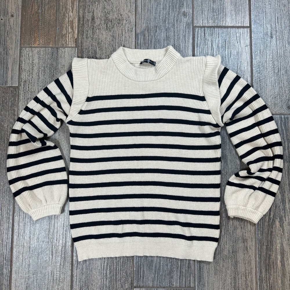 Pretty Garden Women's Striped Knit Sweater Mock‎ Neck Long Sleeve - L
